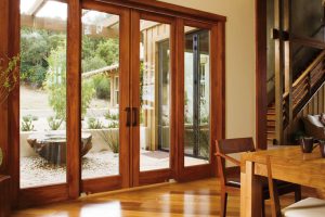 Wood patio doors with a view.
